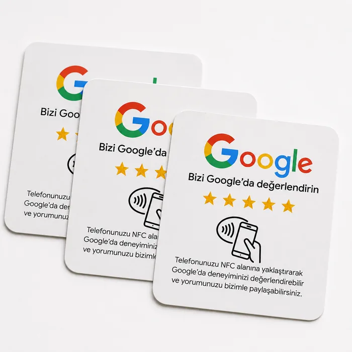 Bizi Google'da değerlendirin yazılı NFC değerlendirme kartı