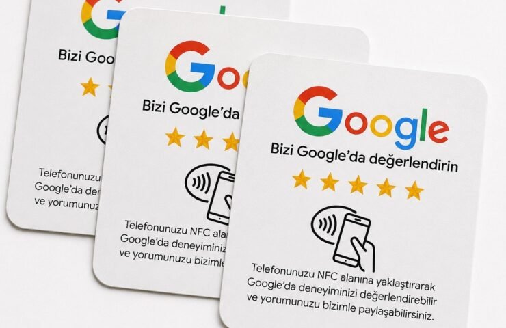 Bizi Google'da değerlendirin yazılı NFC değerlendirme kartı