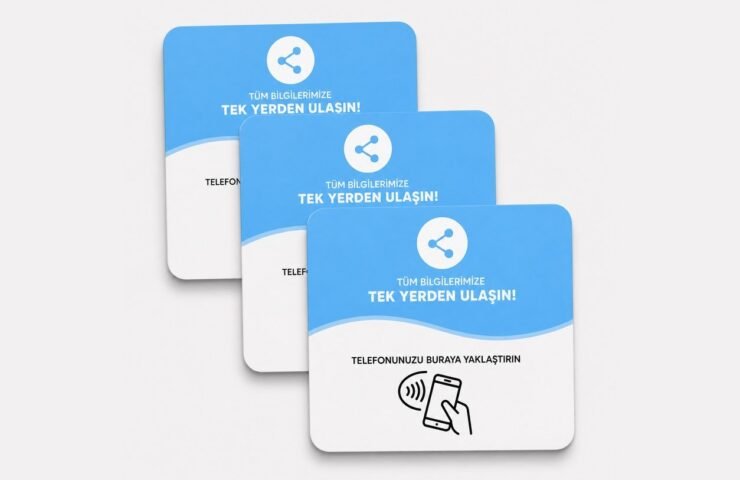 Mavi NFC sosyal medya kartları: telefonu yaklaştırınca tüm bağlantıların olduğu sayfa açılır