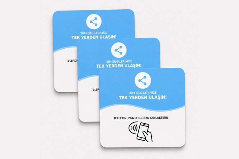 Mavi NFC sosyal medya kartları: telefonu yaklaştırınca tüm bağlantıların olduğu sayfa açılır
