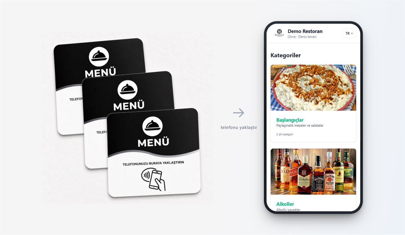 NFC menü kartına telefon yaklaştırılınca QR menü açılıyor